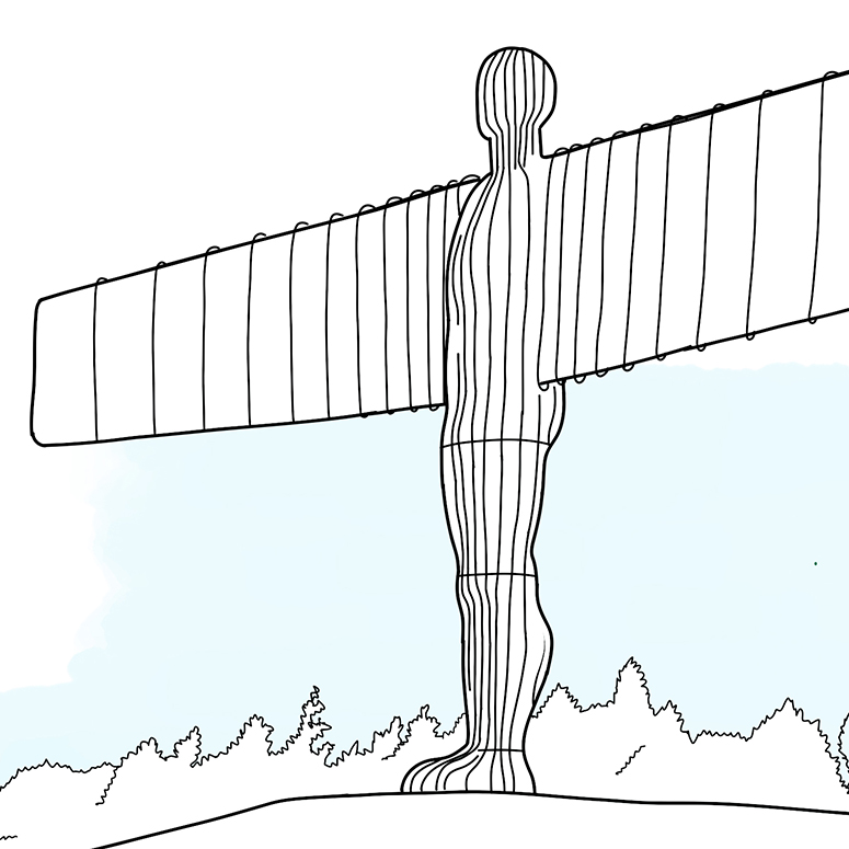 Angel of the North in Gateshead. Line drawing for Gateshead Health