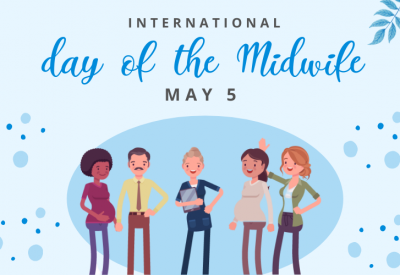 Animated graphic for international day of the midwife of midwives, a doctor and pregnant woman.